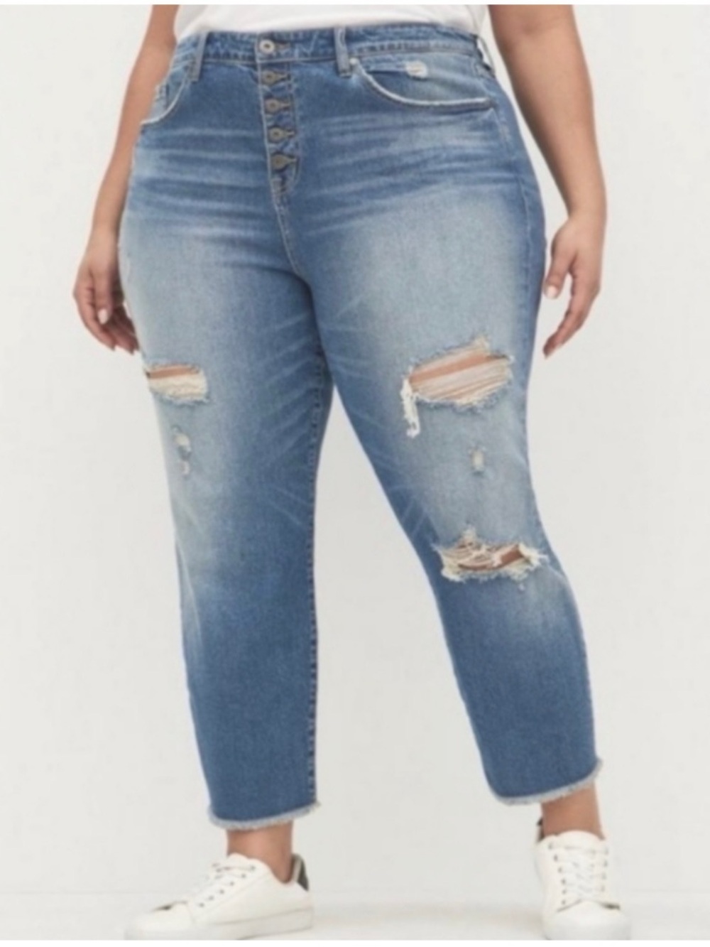 Torrid Women’s Sz 22 High Rise Jeans Boyfriend Distressed Button Fly